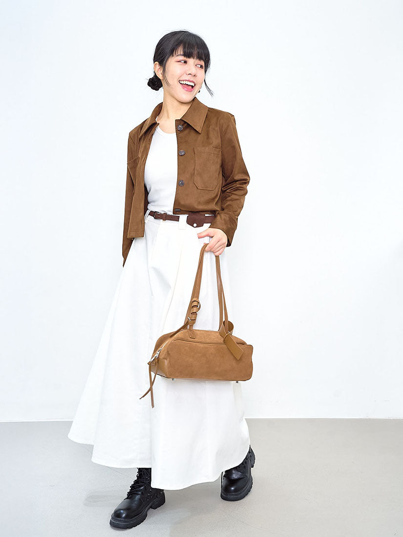 Suede Belted Flare Skirt (Defect Sale)
