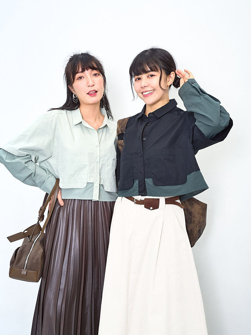 Colourblock Layered Crop Shirt (2 Colours)