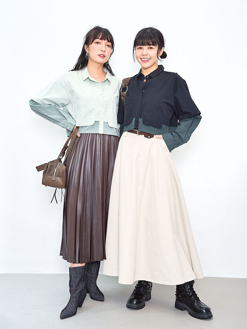 Colourblock Layered Crop Shirt (2 Colours)