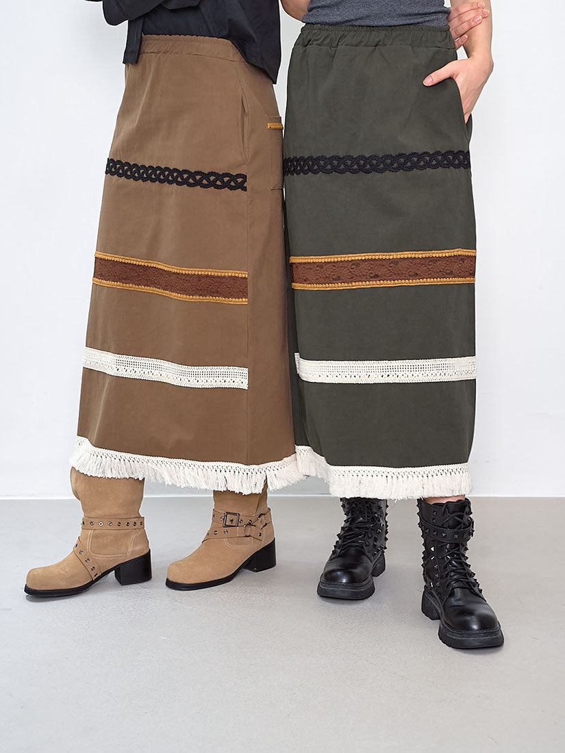 Lace Trim Tassels Hem Skirt (2 Colours)