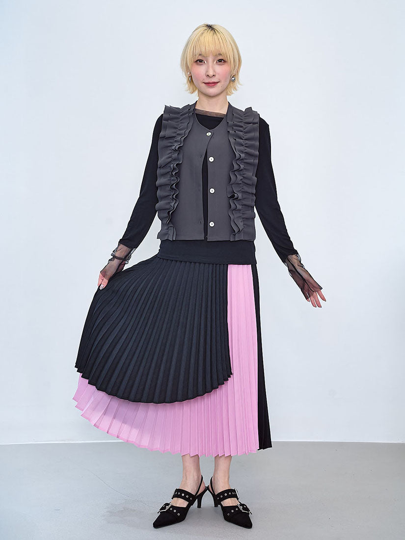Two Tone Layered Pleated Skirt (2 Colours)