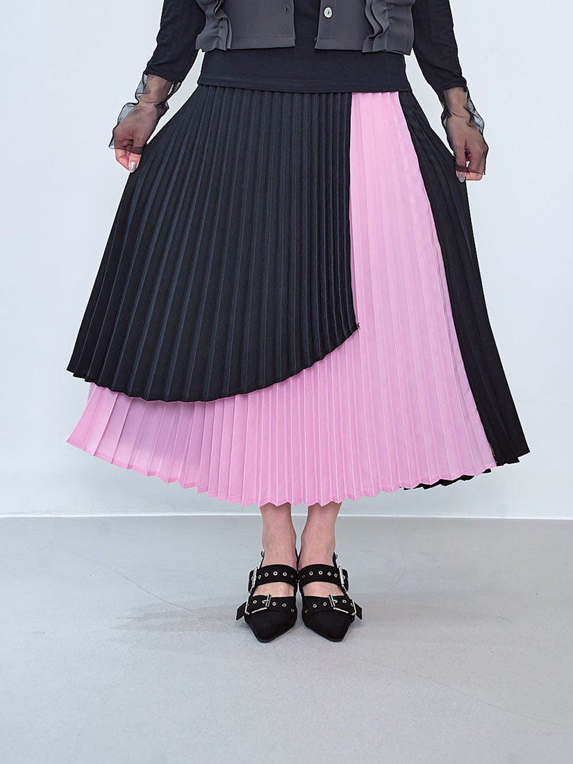 Two Tone Layered Pleated Skirt (2 Colours)