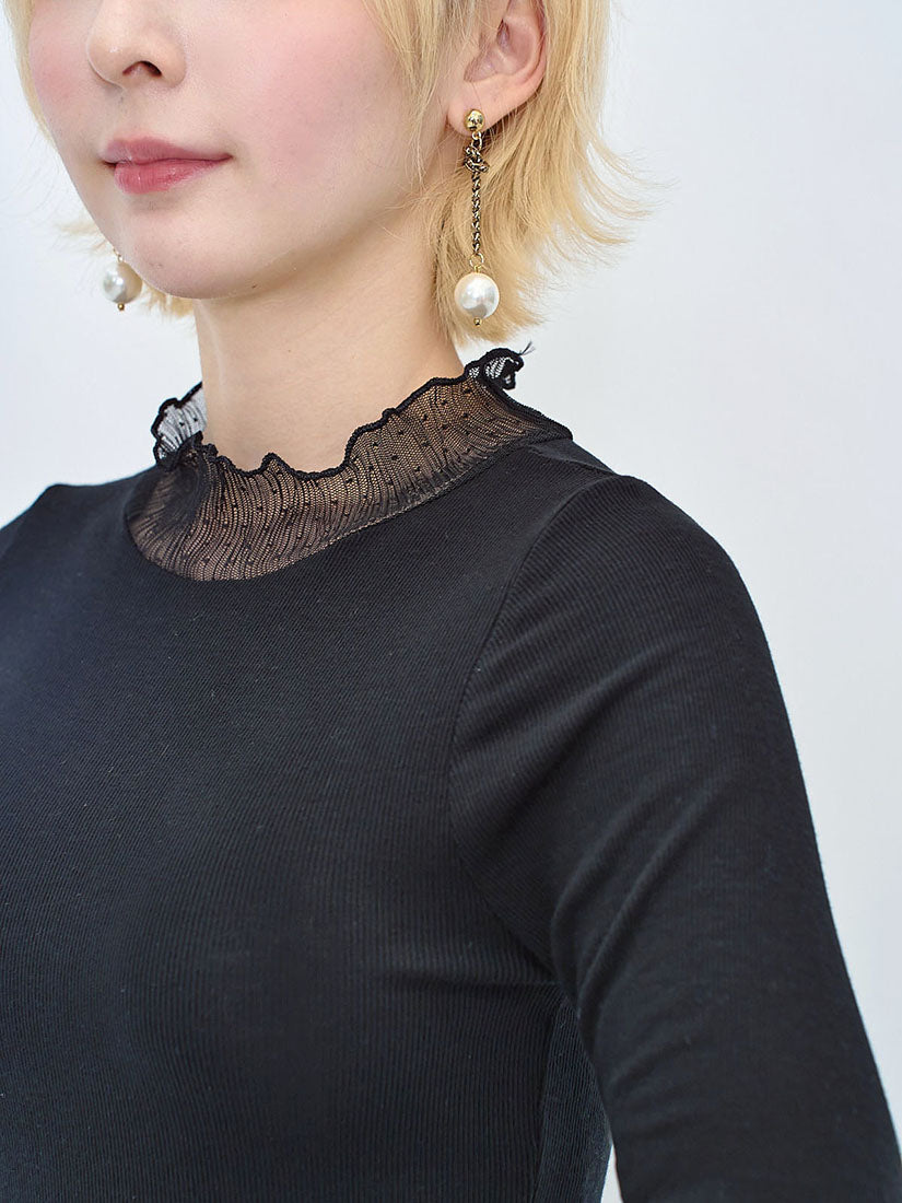 Dot Mesh Mock Neck Top (2 Colours)