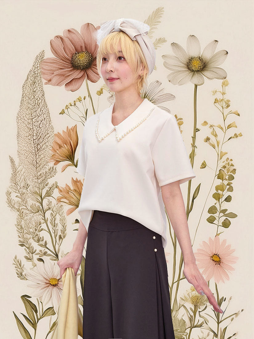 Pearl Collar Top (2 Colours)