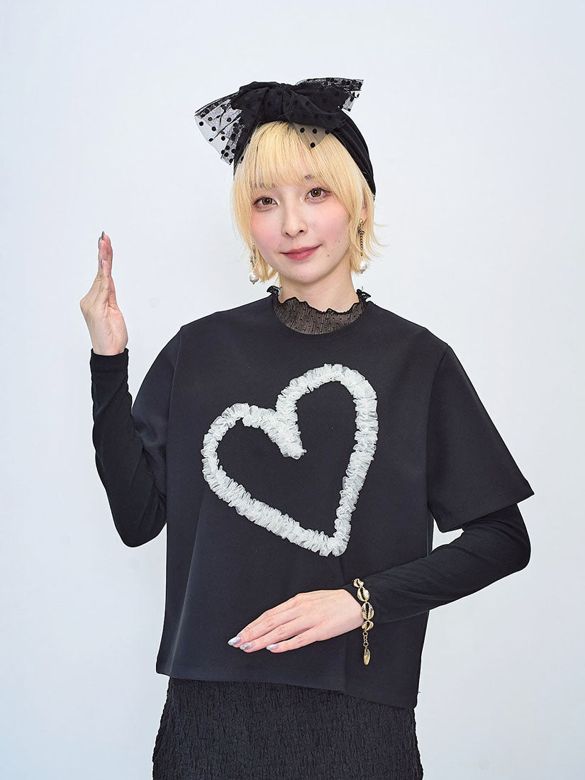 Mesh Ruffle Heart Top