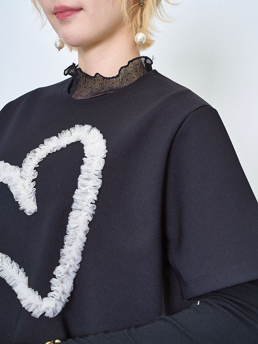 Mesh Ruffle Heart Top