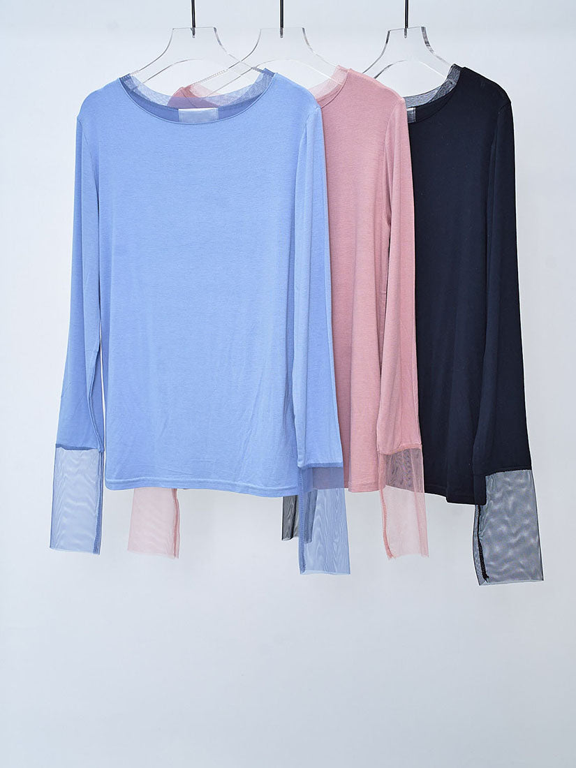 Mesh Neck and Cuff Basic Top (3 Colours)