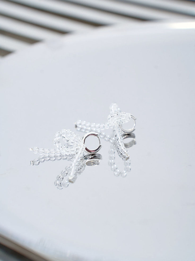 Crystal Beaded Bow Hoop Earrings