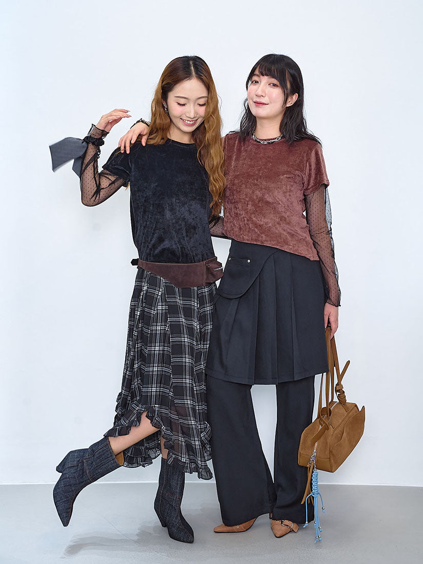 Dot Mesh Sleeve Fleece Tee (2 Colours)
