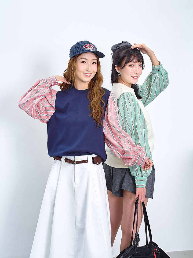 Striped Shirt Sleeve Sweatshirt (2 Colours)