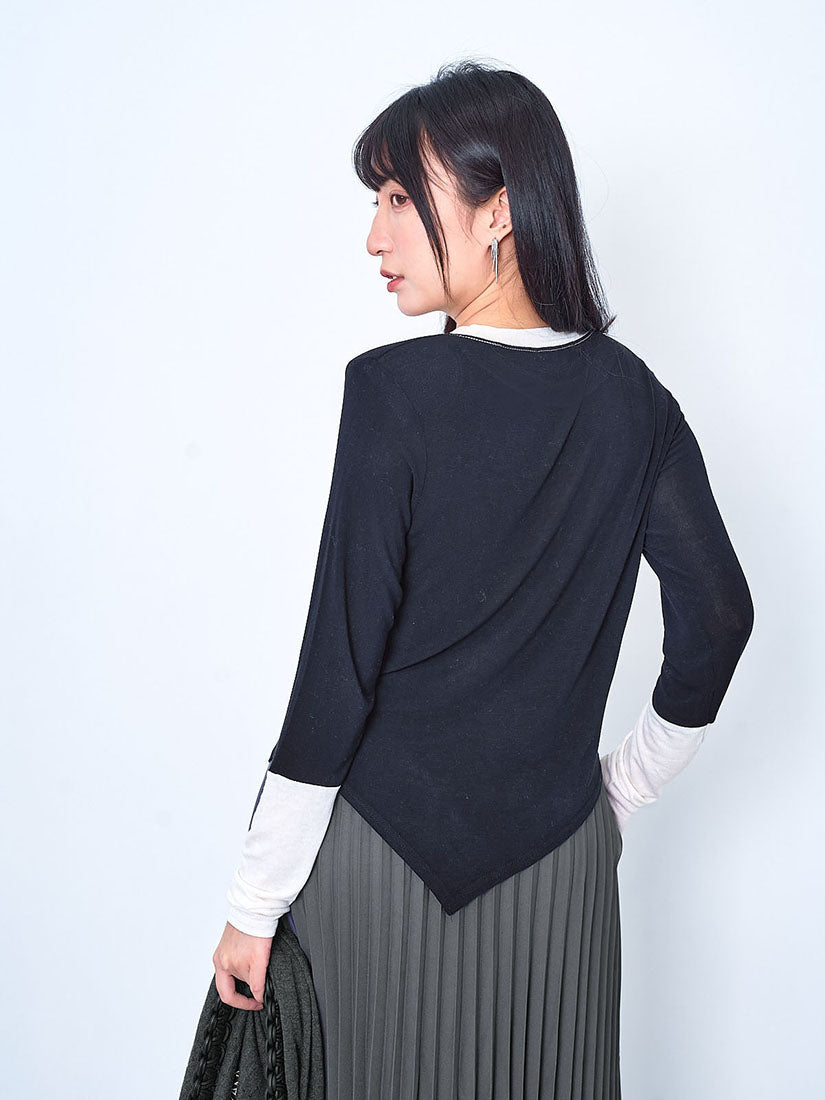 Asymmetric Hem Colourblocked Top (2 Colours)
