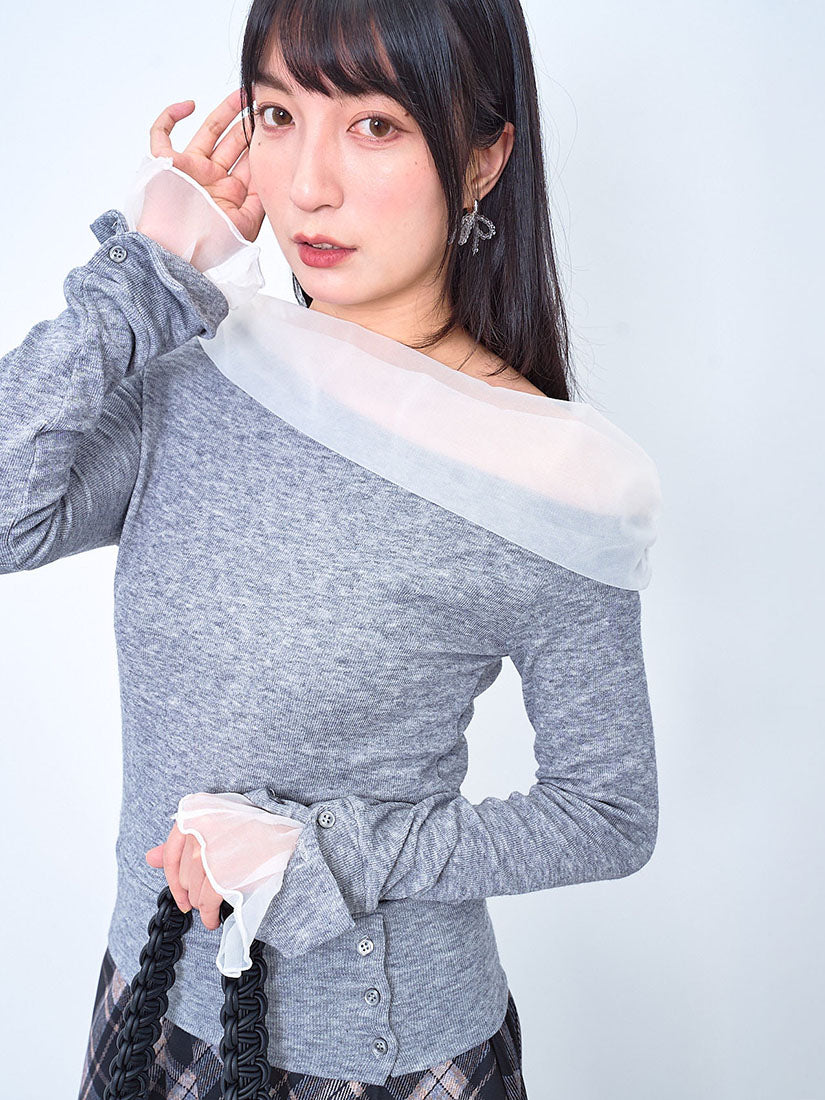 Mesh Neck One Shoulder Top (2 Colours)