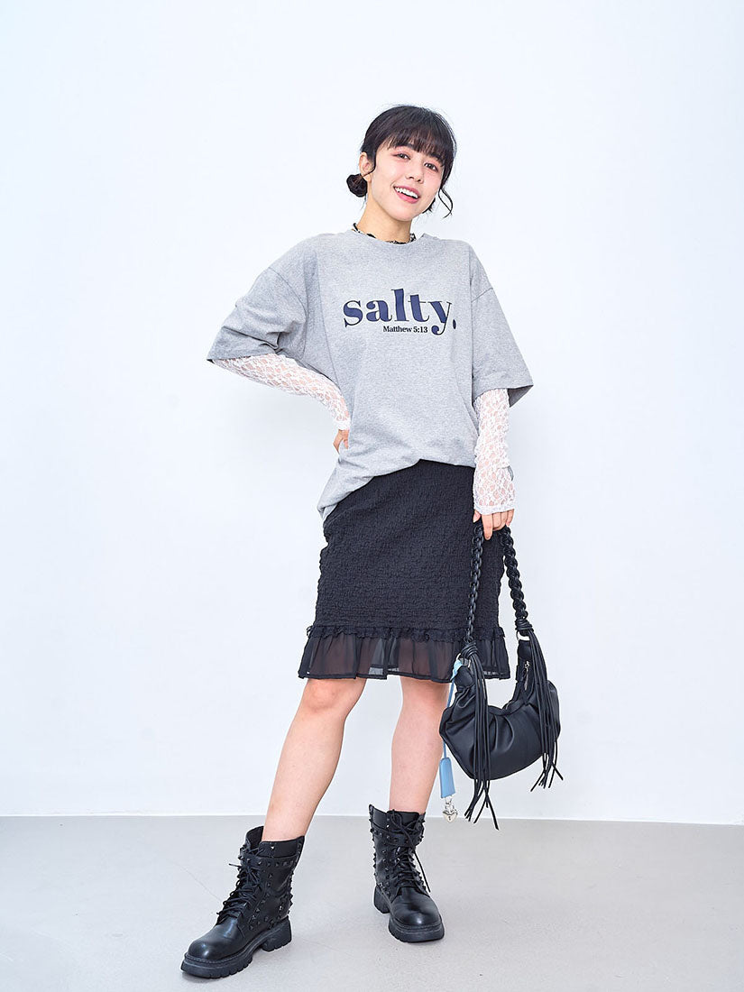 Ruffle Chiffon Hem Wrinkle Skirt (2 Colours)