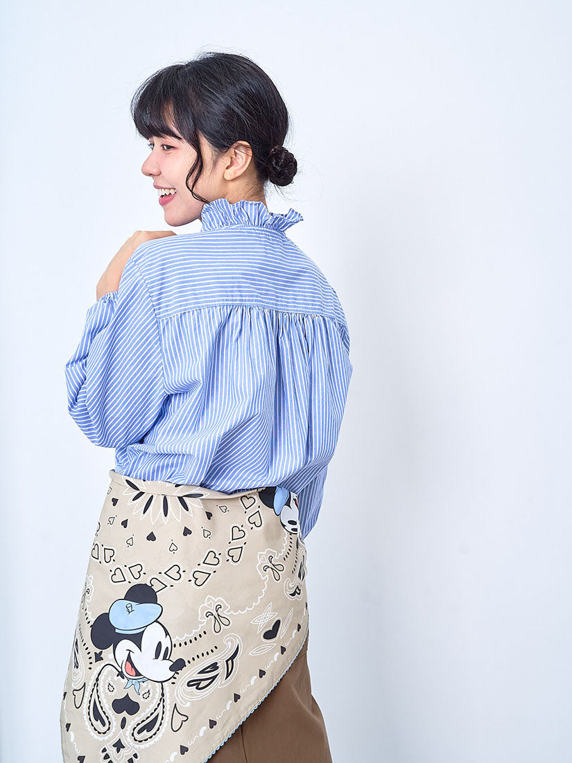 Ruffle Trim Side Button Striped Shirt