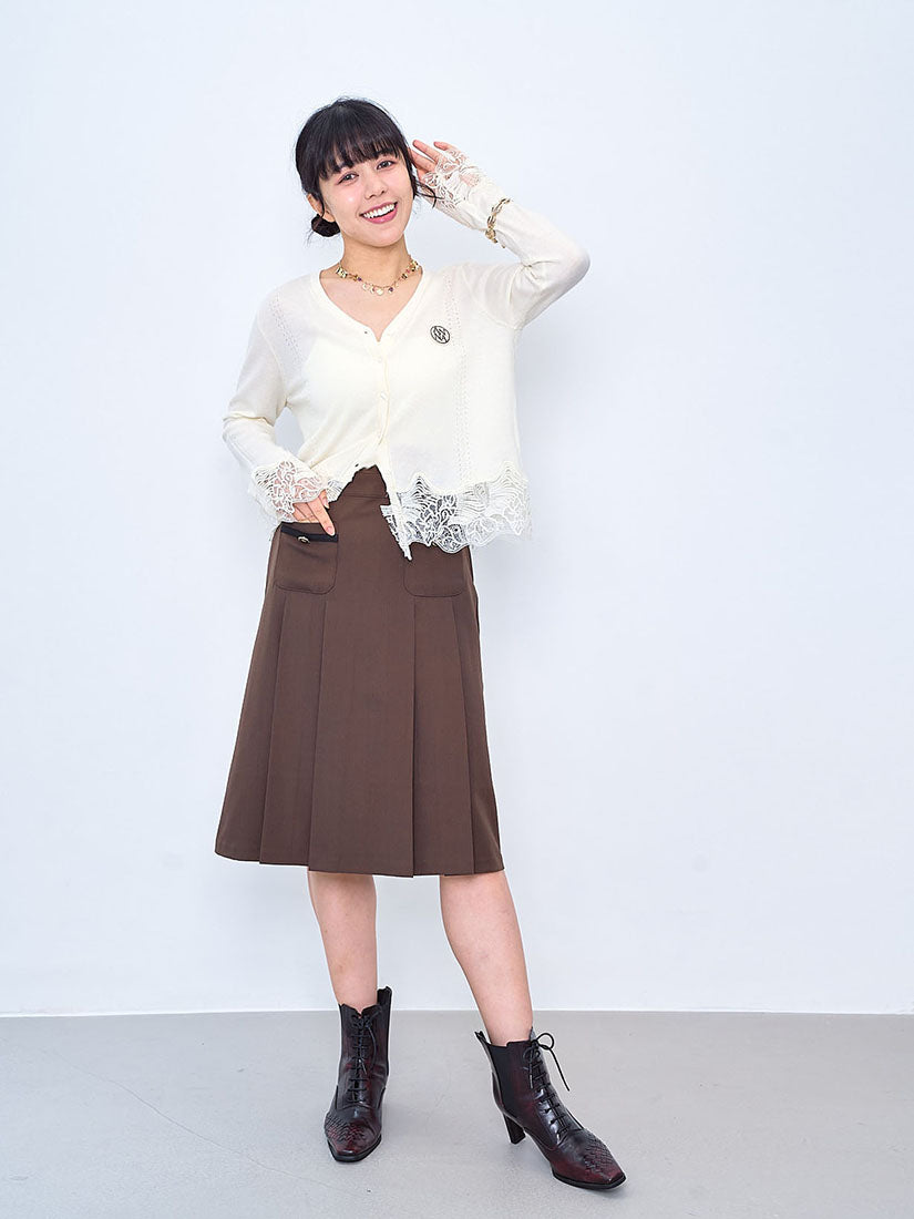 Lace Trim Hem Badge Cardigan (2 Colours)