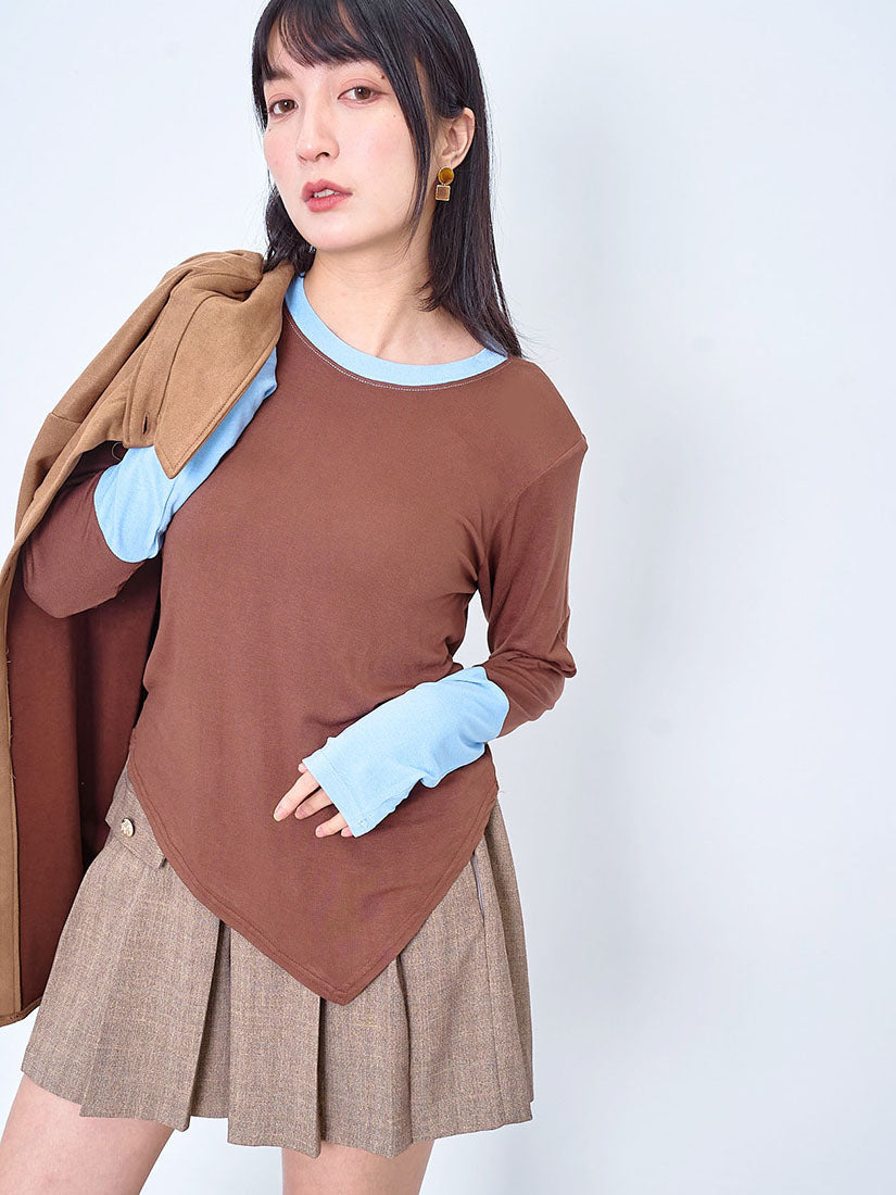 Asymmetric Hem Colourblocked Top (2 Colours)