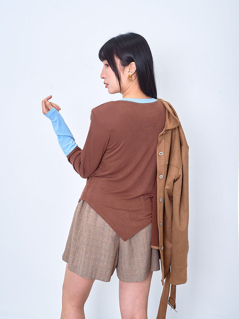 Asymmetric Hem Colourblocked Top (2 Colours)