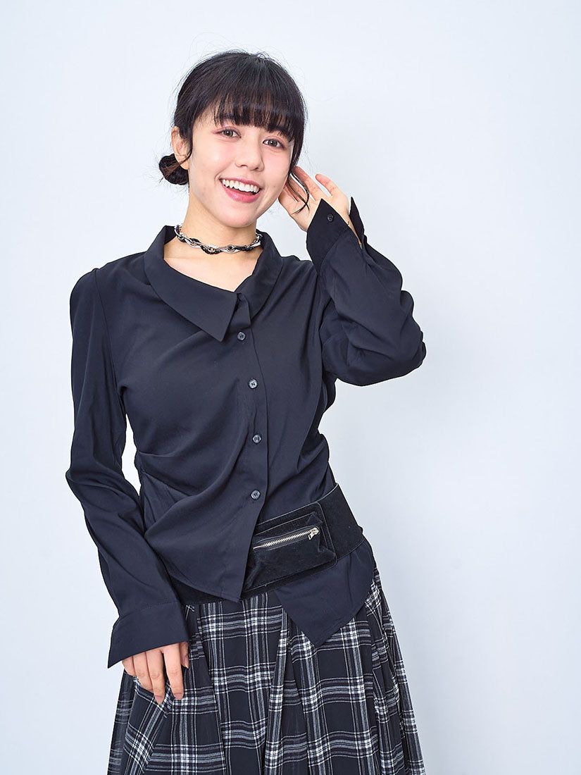 Wrap Collar Drape Waist Shirt