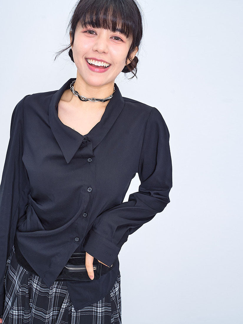 Wrap Collar Drape Waist Shirt