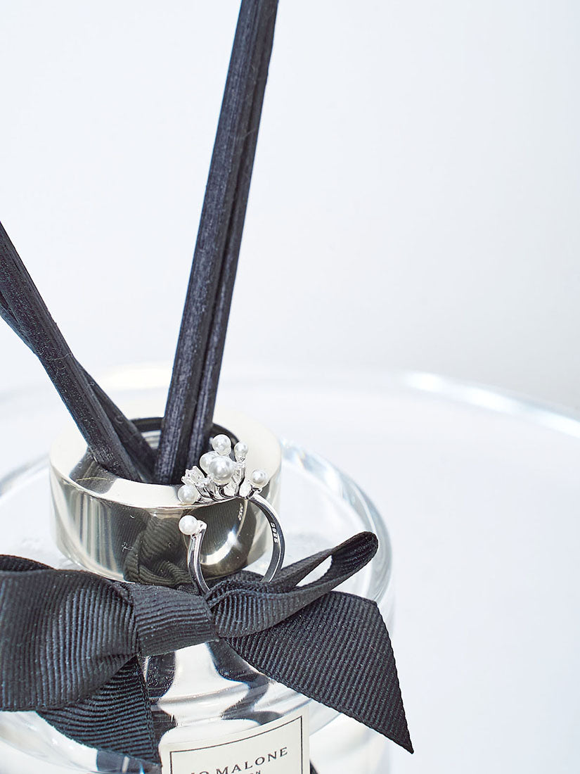 Pearl Crystal Bunch Silver Ring