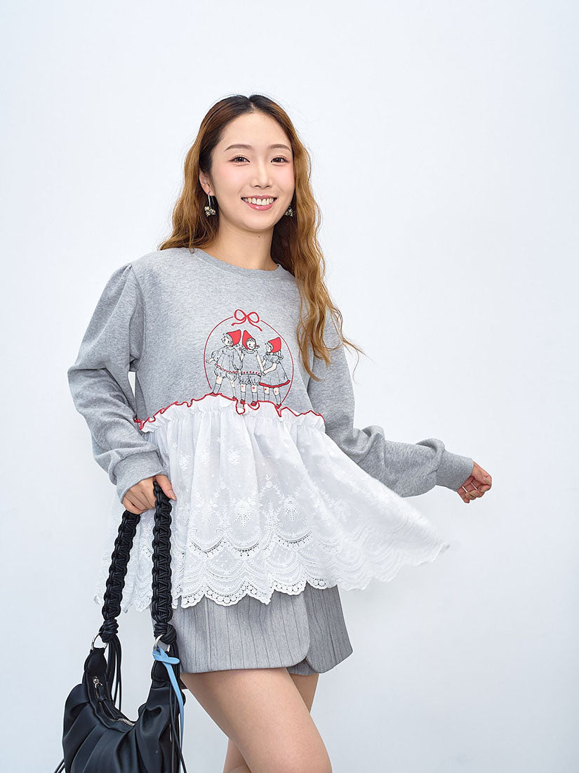 Red Riding Hood Printed Lace Hem Sweatshirt