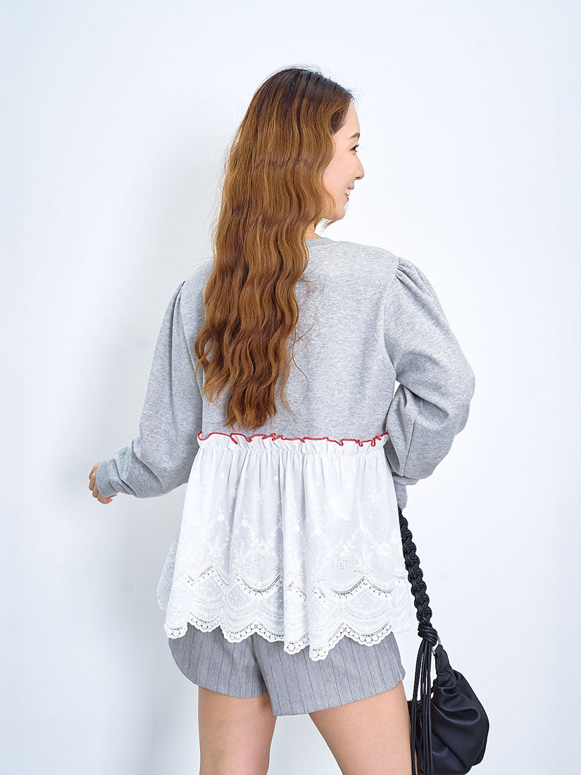 Red Riding Hood Printed Lace Hem Sweatshirt
