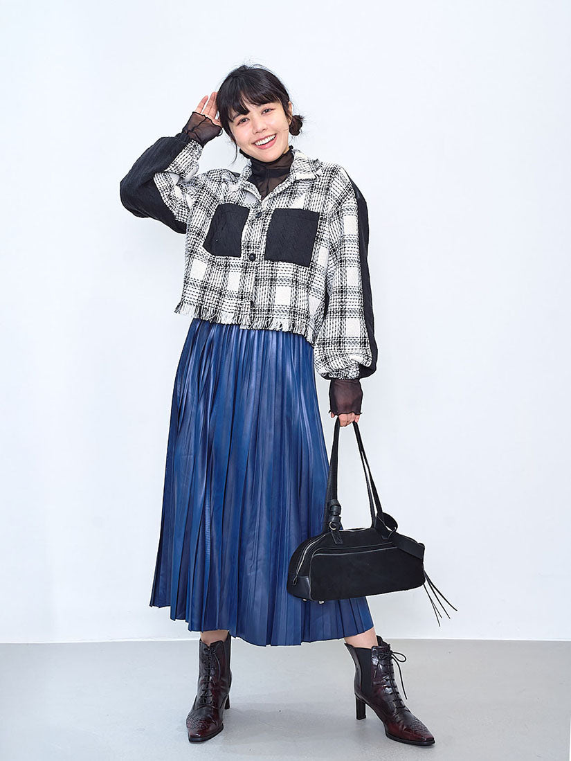 Tweed Mix Leather Jacket (2 Colours)