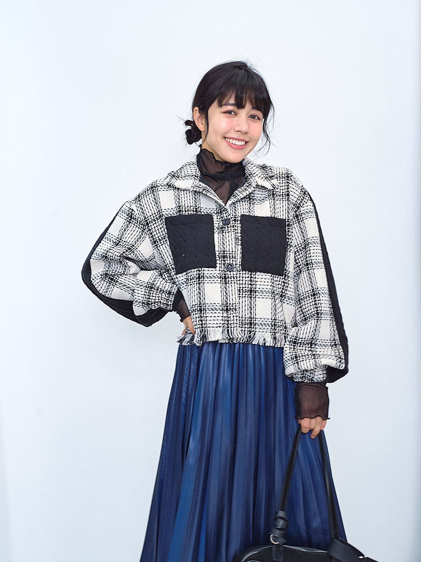 Tweed Mix Leather Jacket (2 Colours)