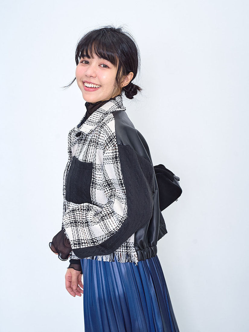 Tweed Mix Leather Jacket (2 Colours)