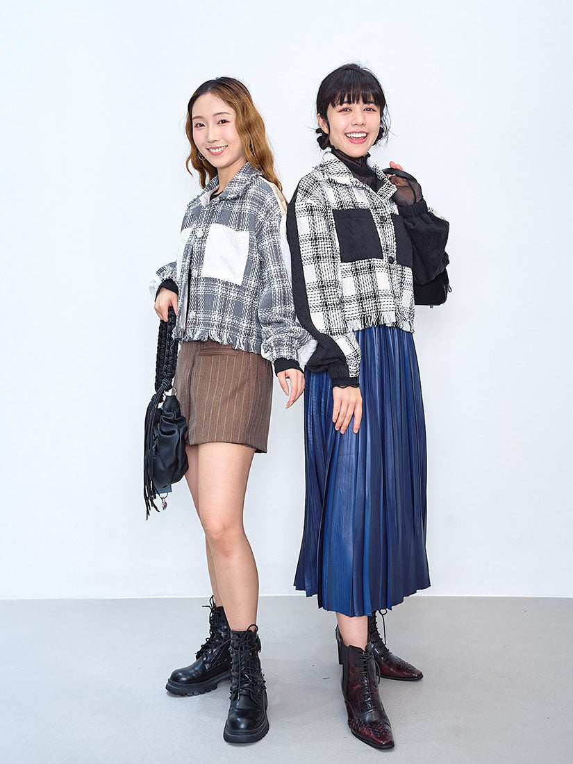 Tweed Mix Leather Jacket (2 Colours)