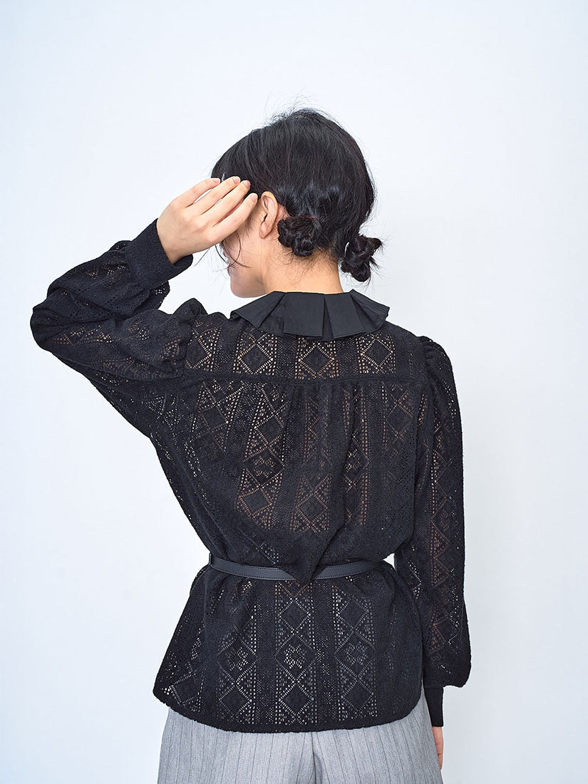 Pleated Collar Brushed Lace Blouse (2 Colours)