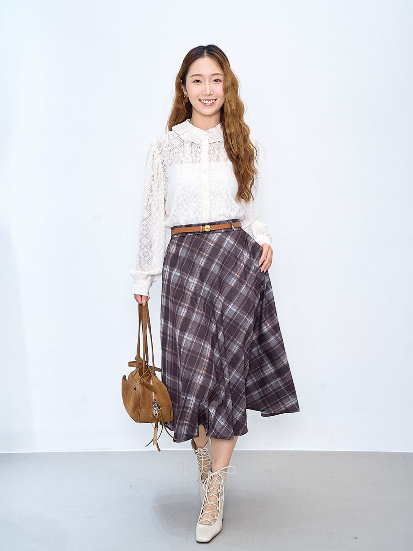 Pleated Collar Brushed Lace Blouse (2 Colours)