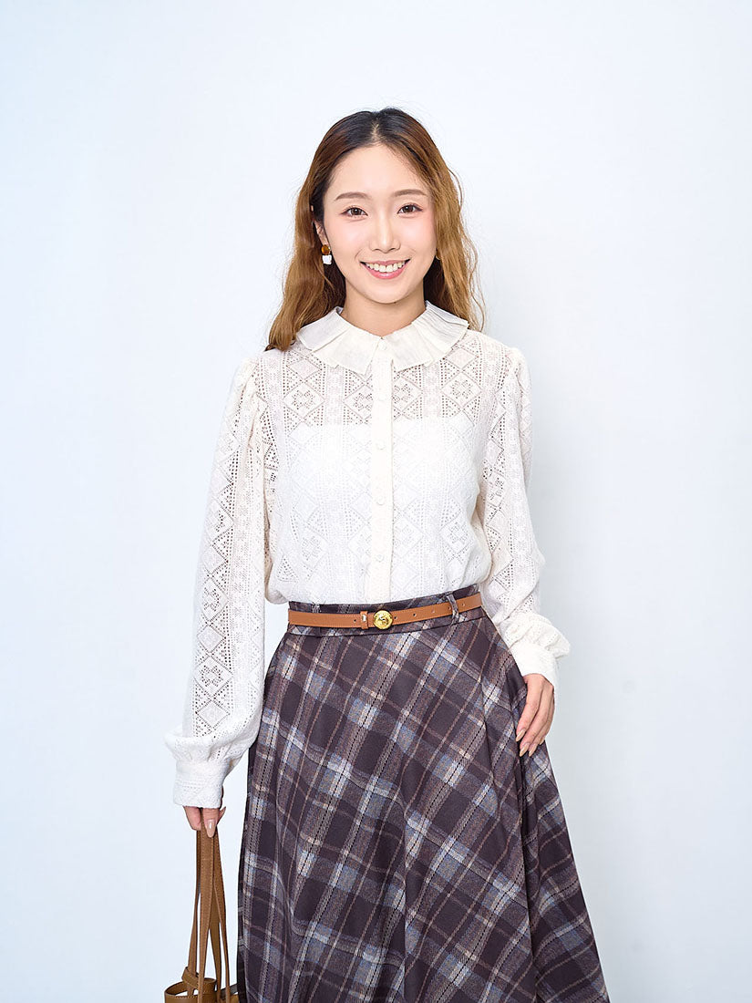 Pleated Collar Brushed Lace Blouse (2 Colours)