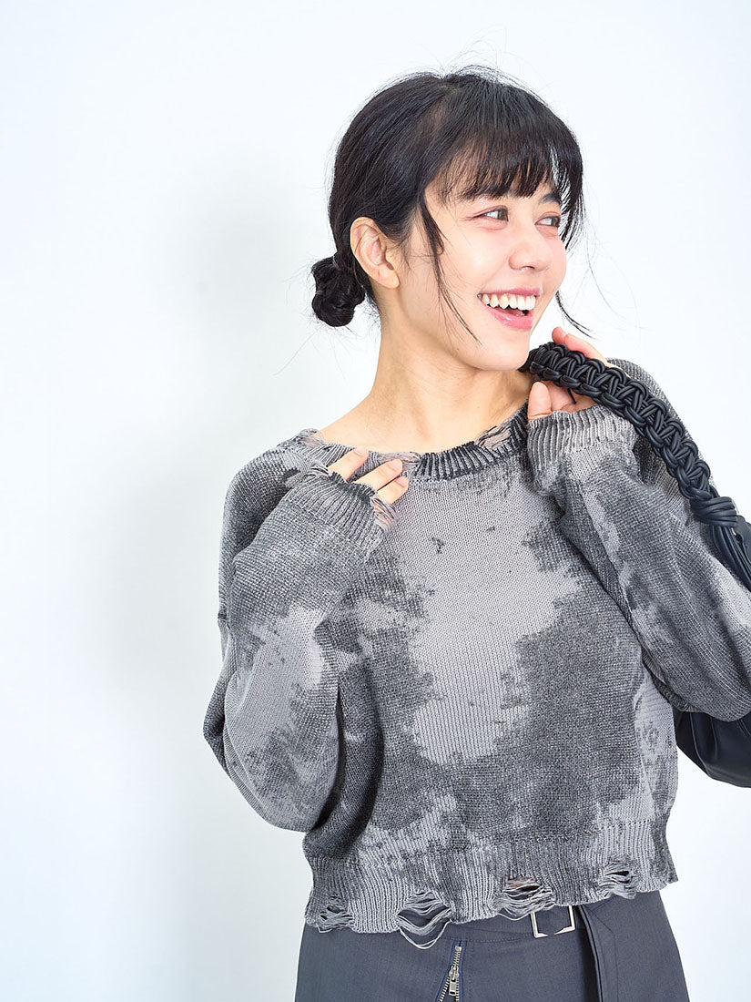 Tie Dye Printed Distressed Crop Jumper (2 Colours)