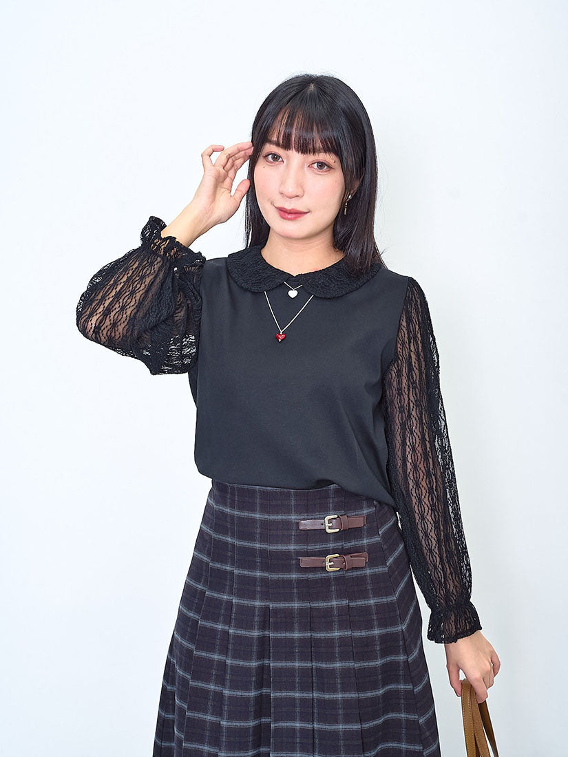 Lace Collar Lace Sleeve Top (2 Colours)