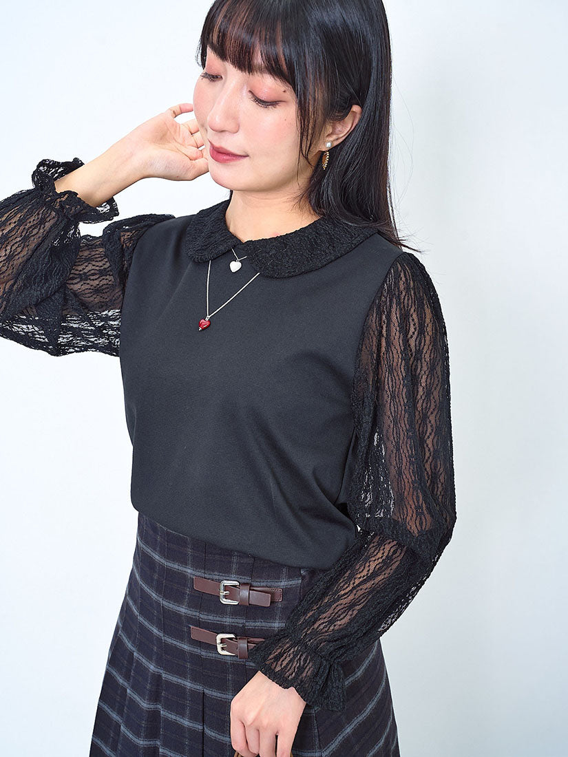 Lace Collar Lace Sleeve Top (2 Colours)
