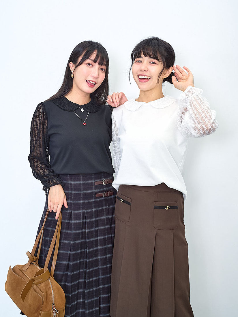 Lace Collar Lace Sleeve Top (2 Colours)