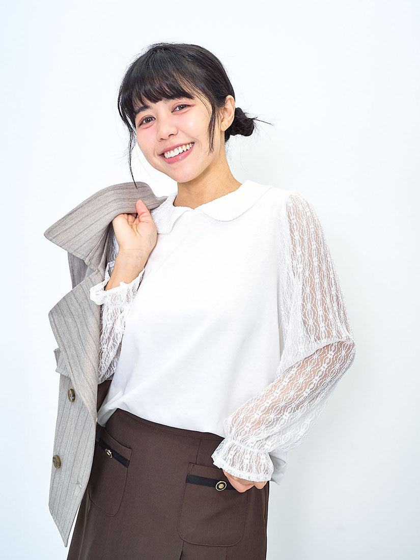 Lace Collar Lace Sleeve Top (2 Colours)