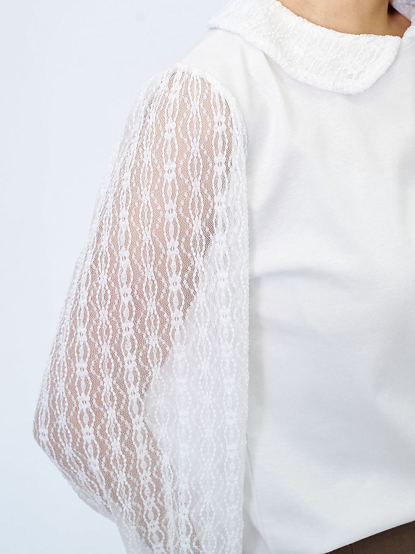 Lace Collar Lace Sleeve Top (2 Colours)