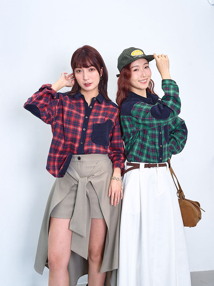 Corduroy Trim Tartan Shirt (2 Colours)