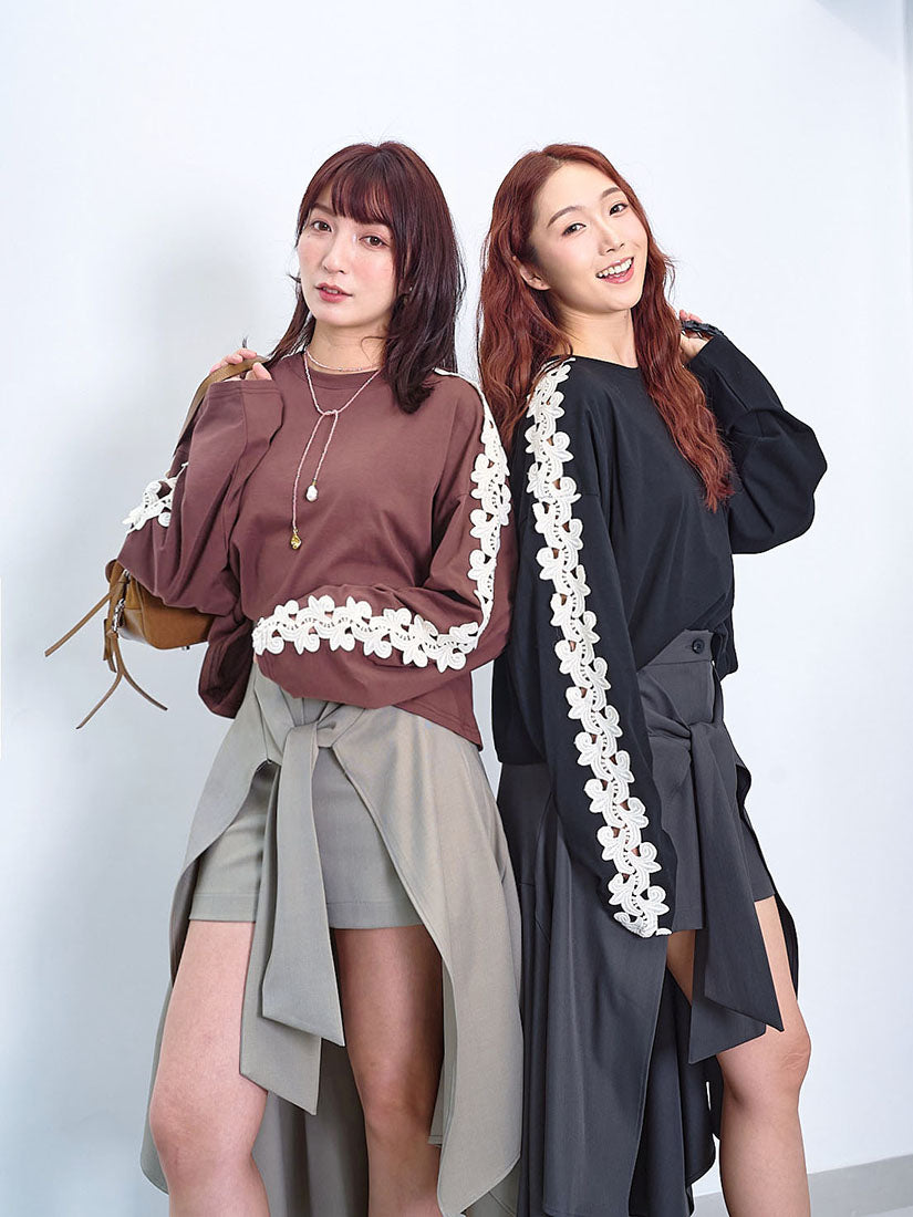 Lace Trim Sleeve Top (2 Colours)