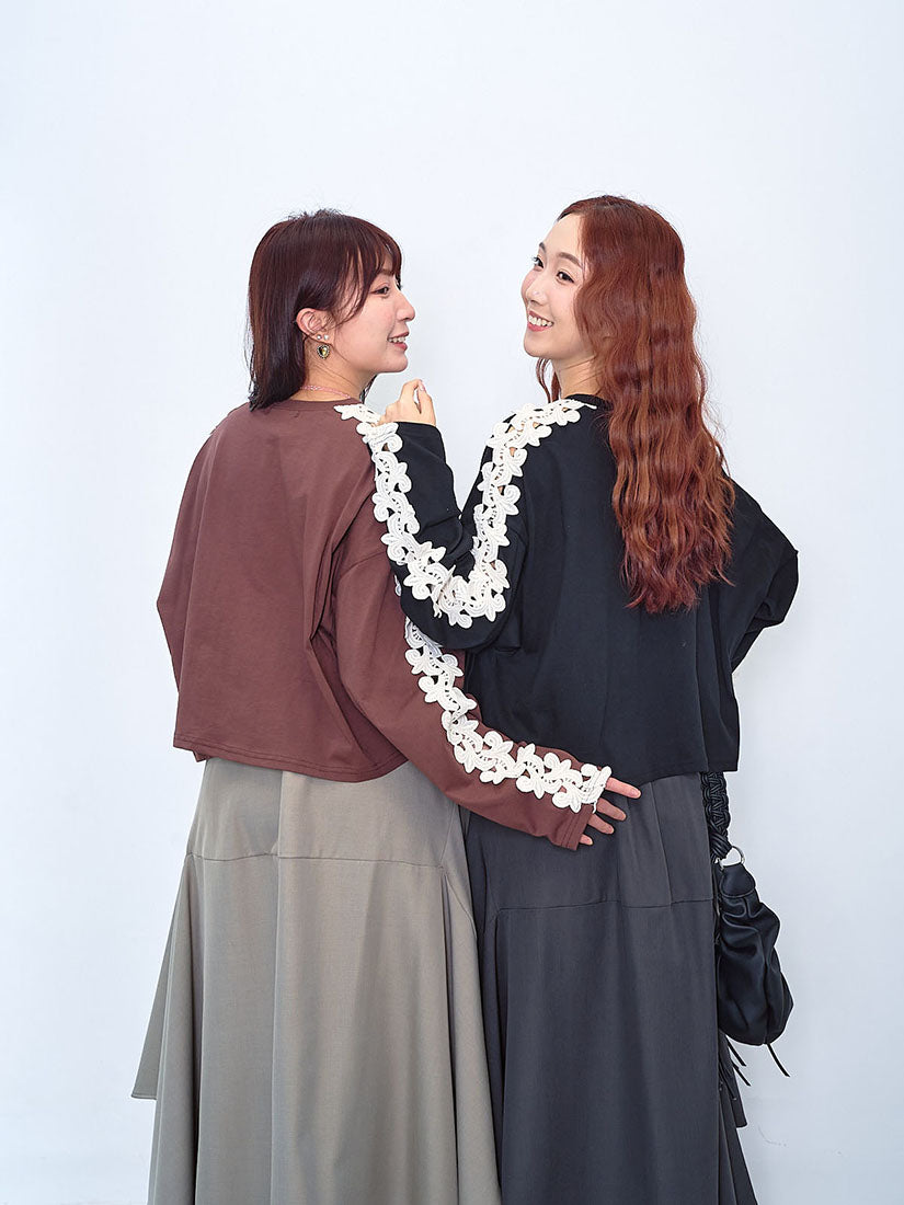 Lace Trim Sleeve Top (2 Colours)