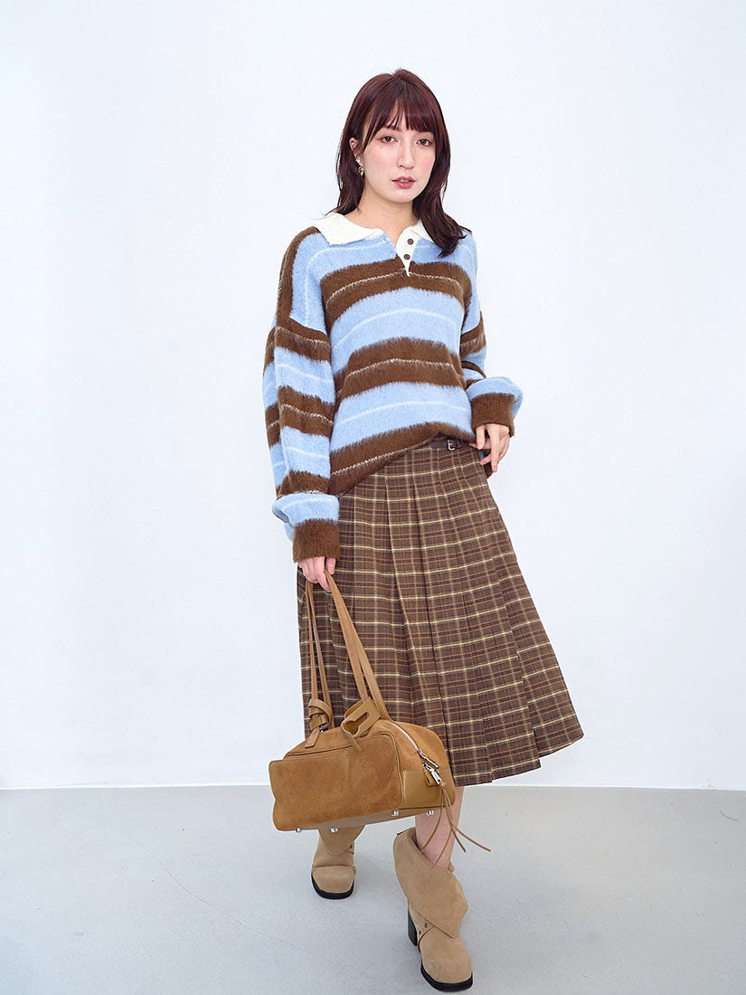 Polo Neck Striped Brush Sweater (2 Colours)