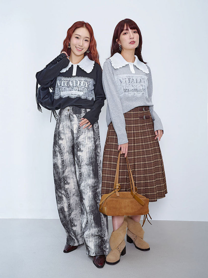 Crochet Knitted Collar Lace Patch Top (2 Colours)