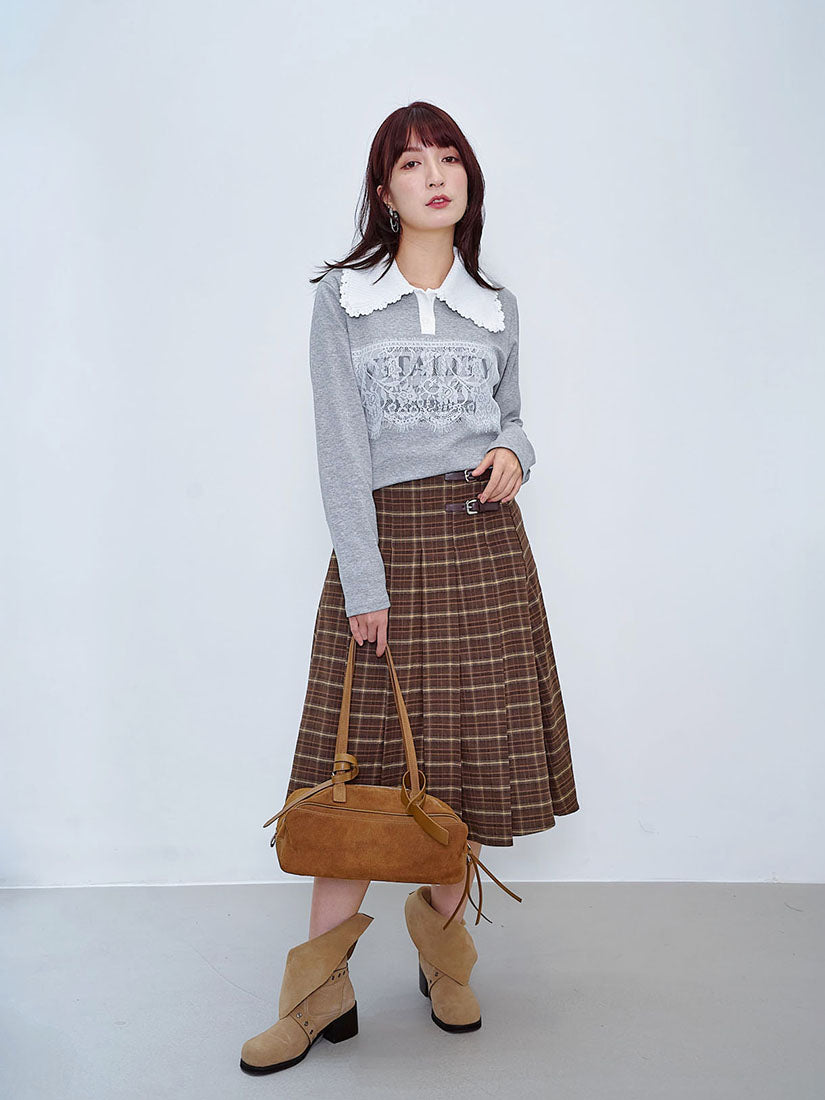 Crochet Knitted Collar Lace Patch Top (2 Colours)