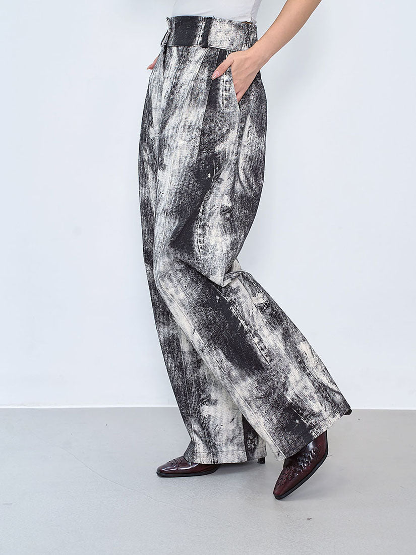 Charcoal Paint Printed Denim Pants