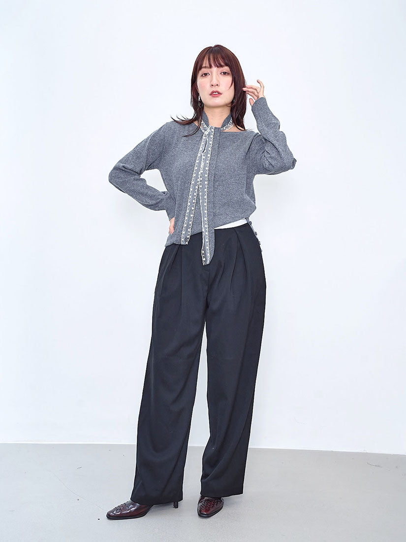 Lace Trim Scarf Woollen Sweater (2 Colours)