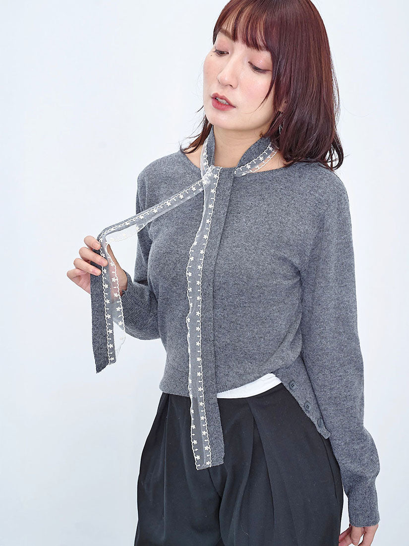 Lace Trim Scarf Woollen Sweater (2 Colours)