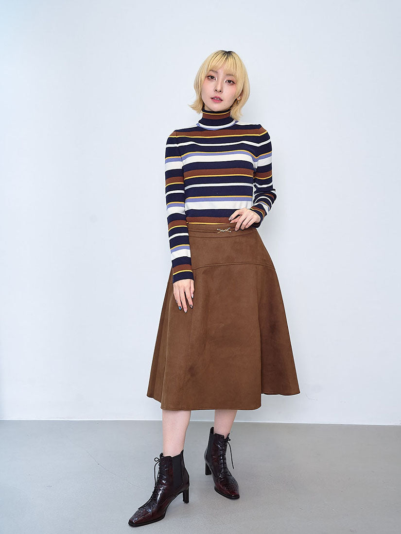 Horsebit Detailed Suede Skirt (2 Colours)