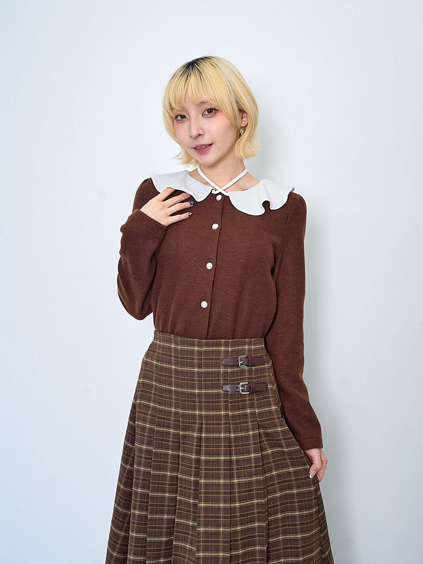 Contrast Peter Pan Collar Brushed Cardigan(2 Colours)